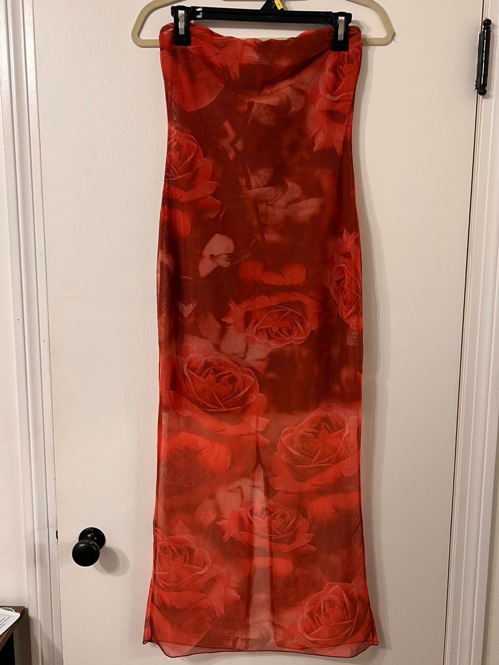 MESHKI APHRODITE STRAPLESS MESH MIDI DRESS IN ROSE PRINT ✨ - Picture 4 of 5